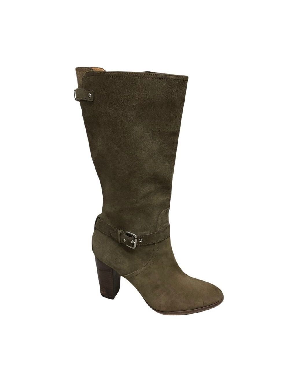 COACH Suede Beverly Tall Boots Buckle Green 9